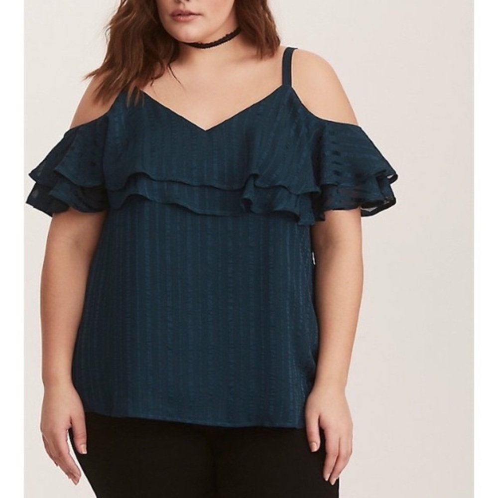 Emerald Green Ruffled Cold Shoulder Blouse